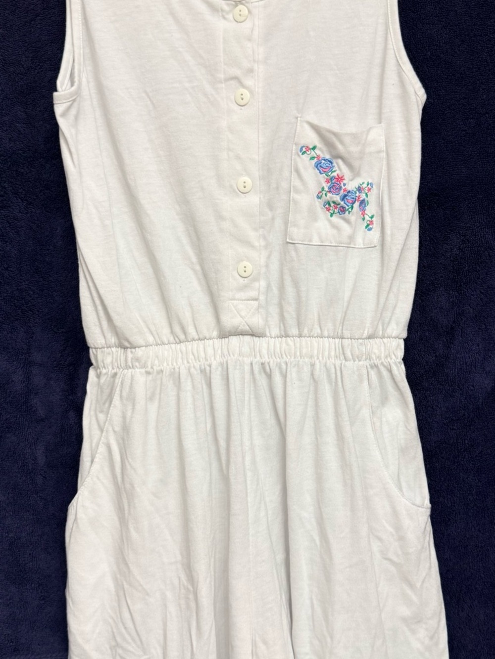 White Sleeveless Romper with Embroidered Pocket